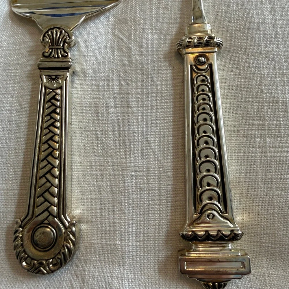 Vintage Ornate Silver Plated Pasta Server and Cake Lifter Set Neoclassical Style